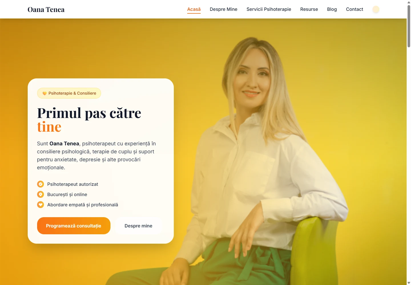 Oana Tenea’s independent psychology practice website and brand presence
